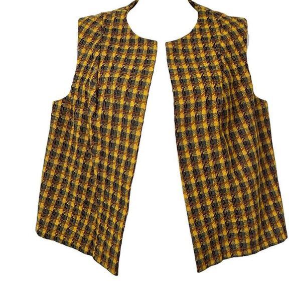 Unbranded Jackets & Blazers - Womens Yellow Gray Tweed Plaid Open Style Vest Vintage Sleeveless Jacket sz M